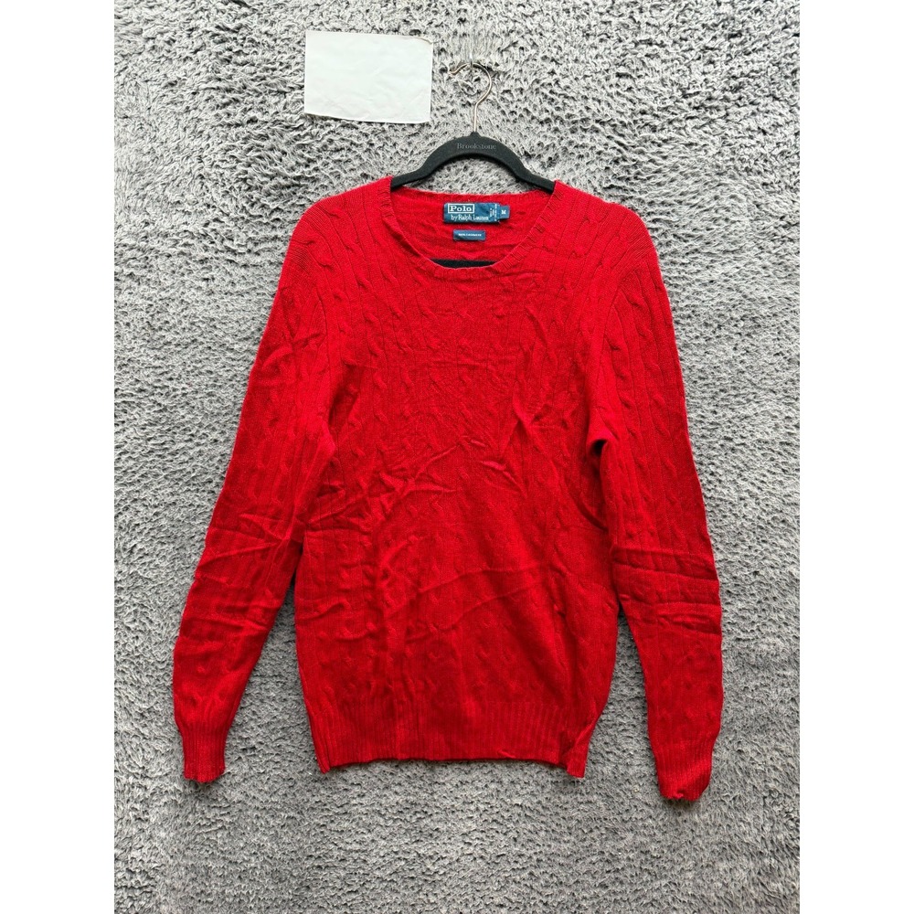 Vintage Polo Ralph Lauren Cable-Knit Cashmere Crewneck Sweater Red Size M